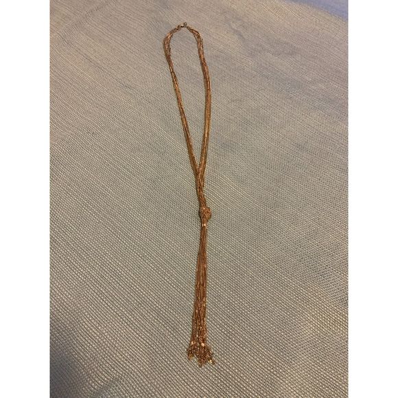 Long Gold Toned Knotted Necklace 21" Long - Picture 2 of 7